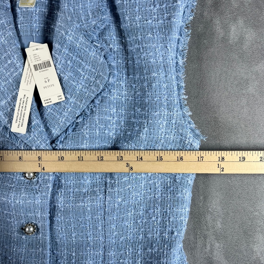 NWT Maeve Anthropologie Blue Tweed Longline Vest Pearl Button Frayed Trim 6P - Picture 8 of 11